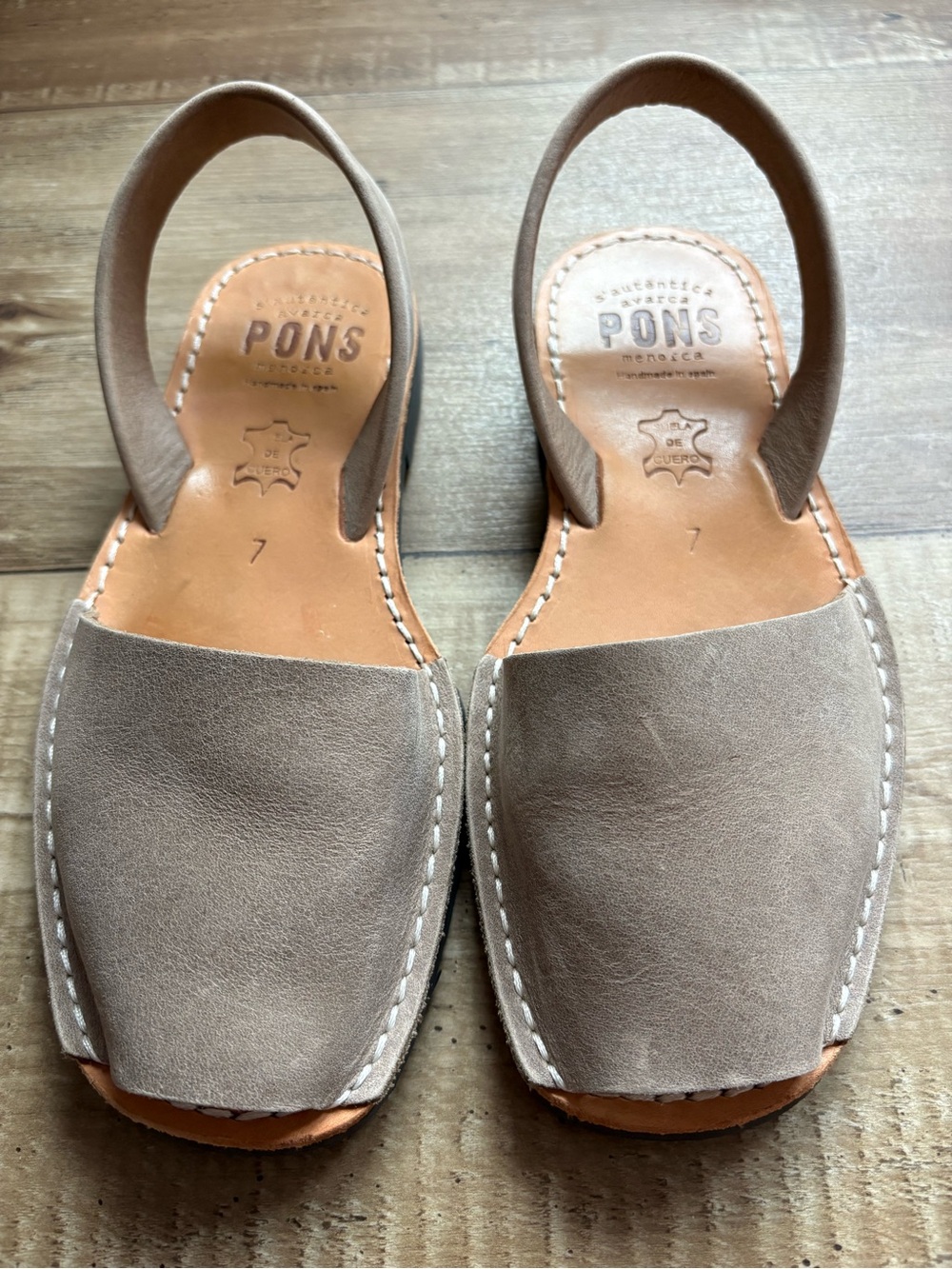 Pons Avarca Menorca Leather Sandals Taupe Suede Slingback Size 7
